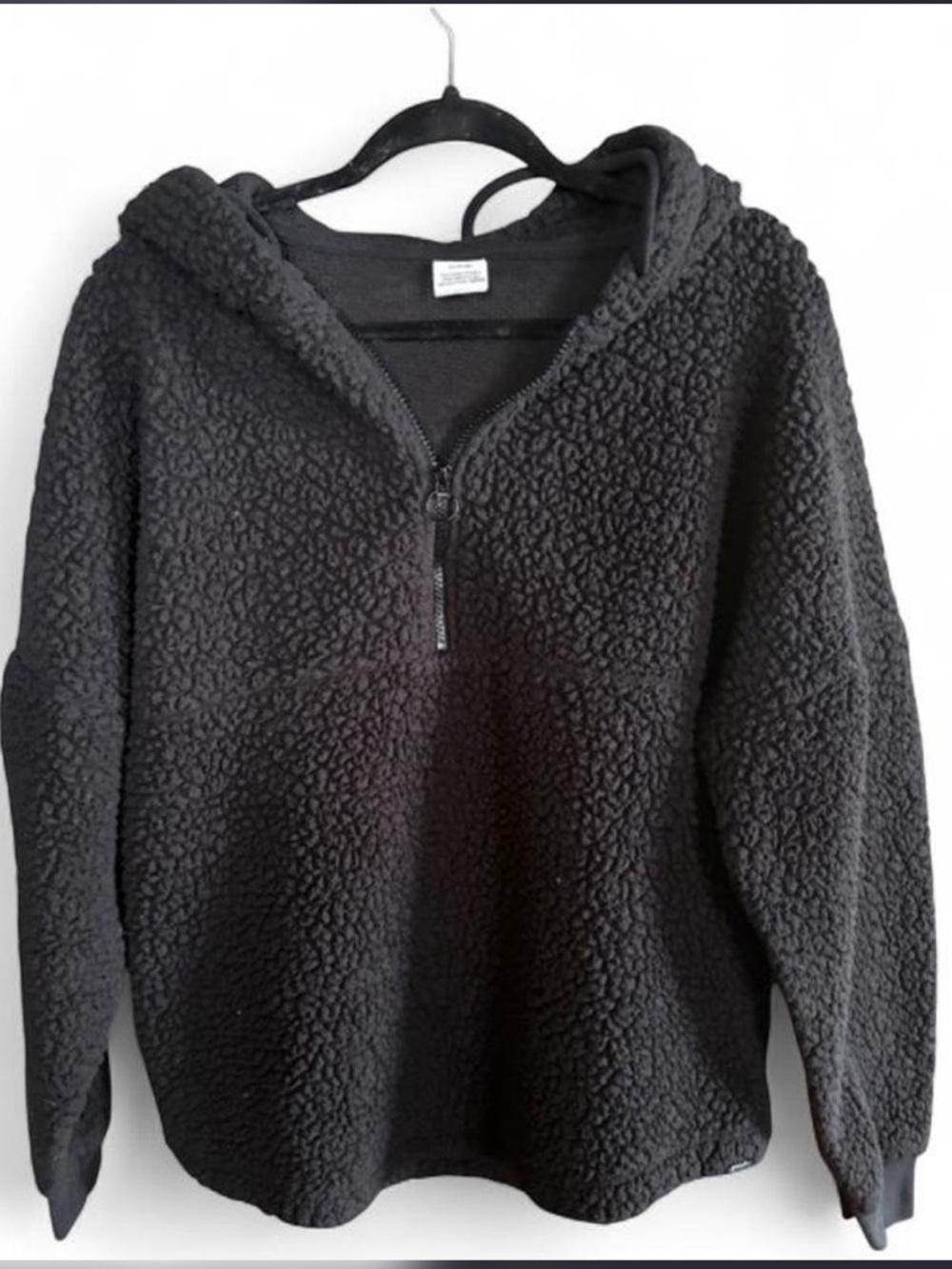 PINK Victoria’s Secret Black Sherpa Half Zip Hoodie Size M Cozy Pullover - Picture 3 of 6